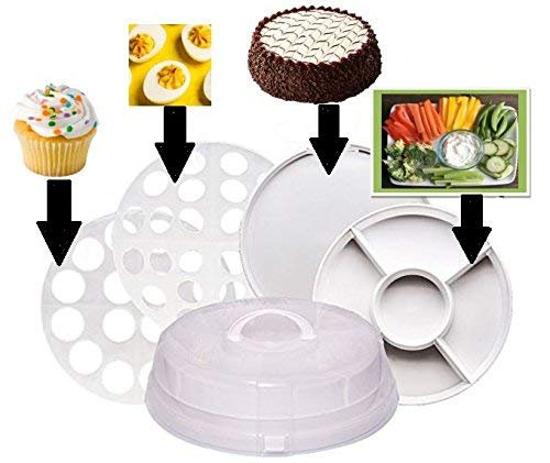 Crazy Chef Collapsible Portable Cake Carrier - Cake Holder - Cake And Cupcake Carrier Transporter - Deviled Egg Carrier With Lid - Pie Carrier - Party Platter And Stackable Storage Space Saver #TOP3