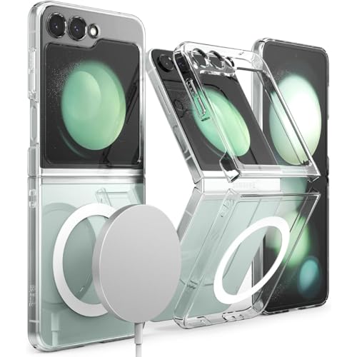 GALLAPLE for Samsung Galaxy Z Flip 5 Mganetic Case Transparent Full Cover Hard PC Ultra-Thin Anti-Yellow Shockproof Support Wireless Charging Slim Protective Phone Case for Galaxy Z Flip 5 Clear