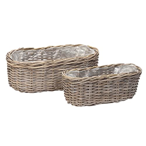 Pflanzkorb BASKET grau aus Rattan ovale Pflanzschale L43cm Rattankorb