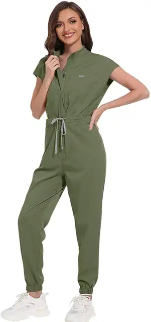Unisex Scrub Jumpsuit with Mandarin Collar for Medical & Salon Workwear