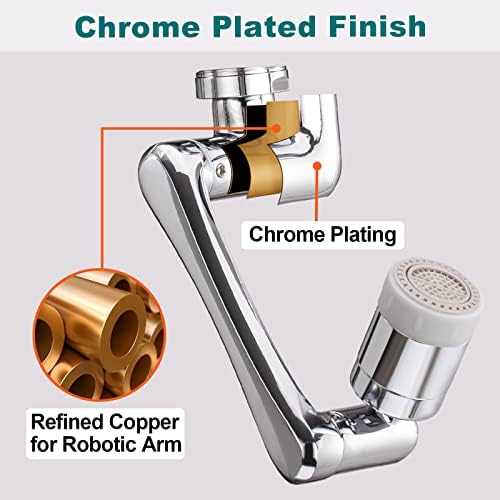 Spurtar 1440° Rotable Faucet Extender Bathroom Sink Tap Aerator Big Angle Kitchen Tap Extension Dual Mode Spray Head Water Saving Tap Attachment Adapter with Copper Lining Water Filter Tap, Silver