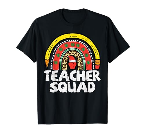 Leopard Christmas Rainbow Teacher Squad Xmas Mujeres Hombres Camiseta