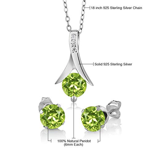 Gem Stone King 925 Sterling Silver Green Peridot Pendant And Earrings Set For Women (3.00 Cttw, Round Gemstone Birthstone, With 18 Inch Chain) #TOP5