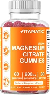 Vitamatic Magnesium Gummies 600mg per Serving - 60 Vegan Gummies - Promotes Healthy Relaxation, Muscle, Bone, & Energy Support