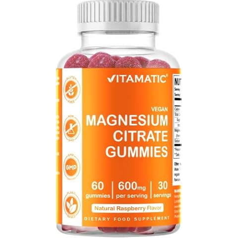 Vitamatic Magnesium Gummies 600mg per Serving - 60 Vegan Gummies - Promotes Healthy Relaxation, Muscle, Bone, & Energy Support Cover