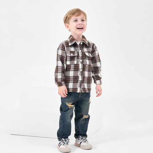 Volunboy Roupas de outono para meninos, xadrez, flanela, botões, calça jeans de inverno, de 18 meses