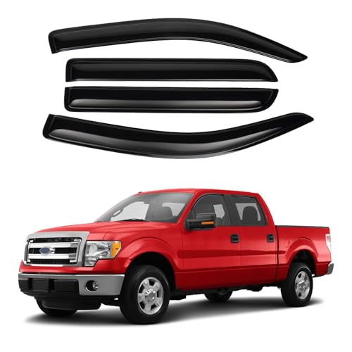 Image of Canvcle F150 Rain Guards - Window Visors for 2009-2014 Ford F150 SuperCrew Cab, Outside-Mount Tape-On Side Window Wind Deflectors for 09-14 F-150 Accessories, Vent Visors Shades Rainproof 4PCS