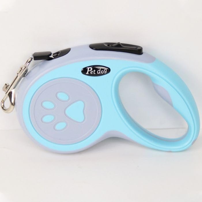 5M Retractable Dog Leash with Paw Print Design – Adjustable Slip Lead Dog Head Harness Leash, Strong Nylon, Anti-Tangle, Lightweight Training Lead for Small, Medium & Large Dogs (Blue 5M)