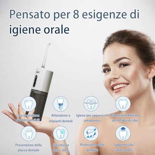 Irrigador Oral Profesional Inalámbrico para Hogar y Viaje – Irrigador Dental Portátil de Agua Recargable e Impermeable IPX7 con 5 Boquillas Intercambiables - Verde - imagen 3
