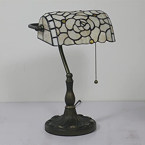 AIBOTY Tiffany Style Rose Lampe de Table, Lampe Banker, Beige Jaune Floral Vitraux Chevet Vintage Antique Night Stand Lamp, 15 « Grand 11 » Large Handmade Valentine's Day Gift,B