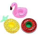 Soporte para Bebidas Inflable para Piscina – 3 Portavasos Flotantes con Flamenco, Sandía, Piña para Fiestas de Verano, Playa y Jardín