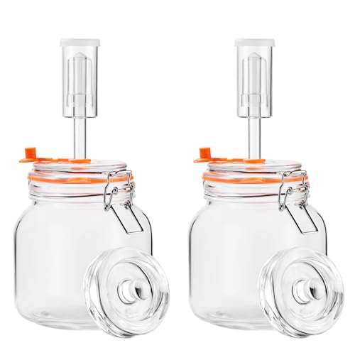 SwiftSlot Fermentierglas 1 L – Quadratisches Glas-Fermentierset mit Gewicht für Sauerkraut, Hot Sauce, Met, Cider & mehr – 2er-Pack