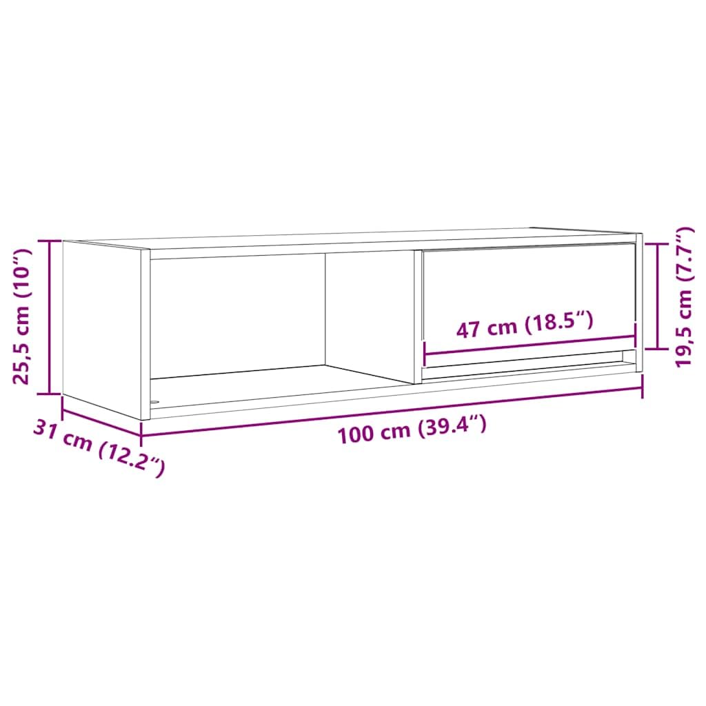 Armario de TV 2 unidades de roble Sonoma 100 x 31 x 25,5 cm de material de madera con cajones y espacio de almacenamiento, moderno mueble para TV colgante para salón, armario estable para TV