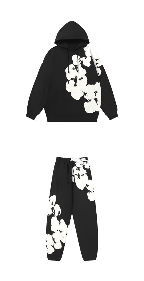 Gothic foam printed loose hoodie Y2K jogging pants hip-hop set street retro sweatshirt sweatpants two-piece set