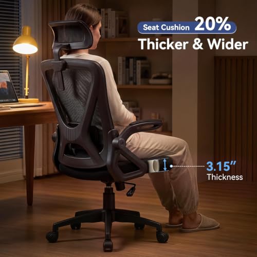 Image of Mesh Office Chair with Adjustable Lumbar Support & Headrest, Ergonomic Office Desk Chair with High Back, Swivel Rolling Computer Chair for Home Office, Black, Set of 10