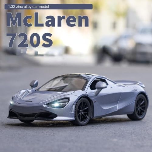 Image of Alloy Collectible Green McLaren 720s Toy Vehicle Pull Back DieCast Car Model with Lights and Sound-Grey