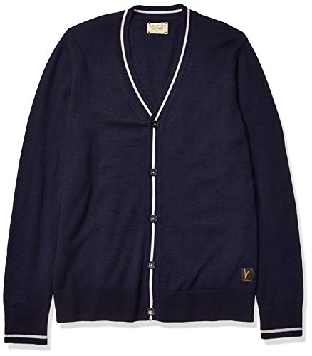 Nudie Jeans Men's PIM Contrast Cardigan, Navy, L