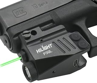 HiLight P3GL 500 lm Strobe Pistol Flashlight & Green Laser Sight Combo (Air Craft Grade Aluminum USB Rechargeable Built-in Battery) for Subcompact and Compact Pistols Handguns