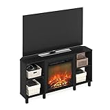 Picture of Furinno Jensen Corner Fireplace TV Stand with 4 Open Compartments for TV up to 55 Inches, Americano