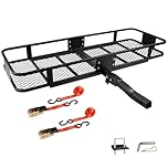 Folding Hitch Mount Cargo Carrier Basket 60x20x6” Rear Luggage Rack Basket,500LBS Capacity,Hitch Mount for 2" Receivers,Powder Coating,Heavy Duty, Durable,Easy Assembly,Straps Stabilizer