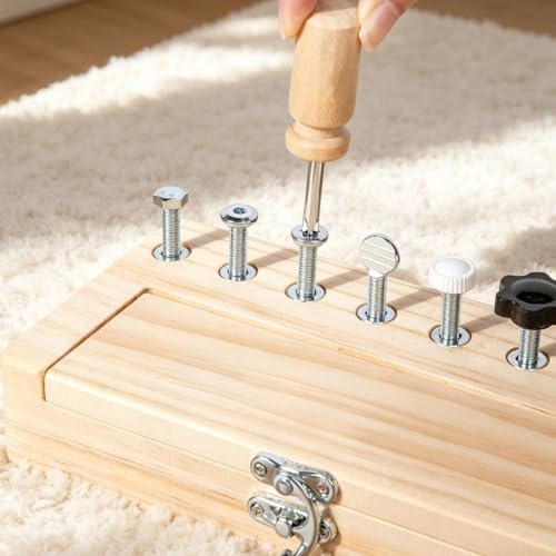 Juguetes de madera ecológicos y duraderos: bloques con tornillos educativos 6