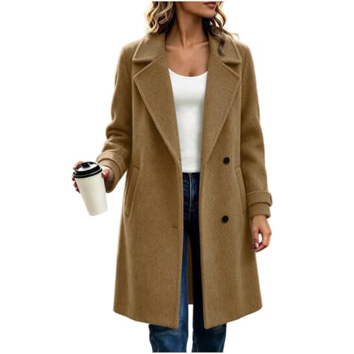 FPMLUXLL Trench Coat Women Wool Lapel Single Breasted Winter Warm Pea Coats - image 1