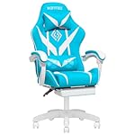 HOFFREE Massage Gaming Chair for Kids Computer Gamer Chair with Footrest and Lumbar Support Reclining PC Game Chair with Headrest (Light Blue+White)