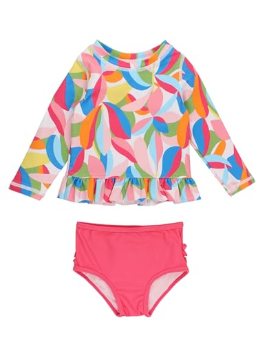Image of RuffleButts Baby /Toddler Girls Long Sleeve Rash Guard UPF50+ Sun Protected Bikini Swimsuit