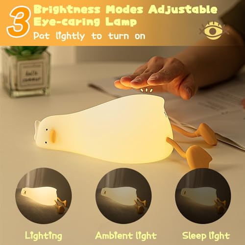 HoHaing Benson Luz noturna de pato plano deitado, luz noturna de 3 níveis regulável para berçário, l