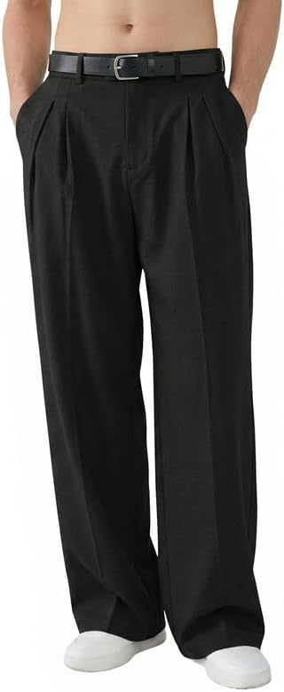 PRIVIMIX Mens Casual Dress Pants Old Money Pleated Baggy Wide Leg Vintage Relaxed Fit Slacks All-Season Work Office Trousers