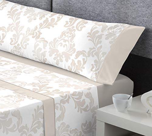 Mercato House - Juego de Sábanas Invierno Franela Dora/Sábana Invierno 185gr/Encimera + Bajera + Funda de Almohada /100% Algodón (Beige, Cama - 150)