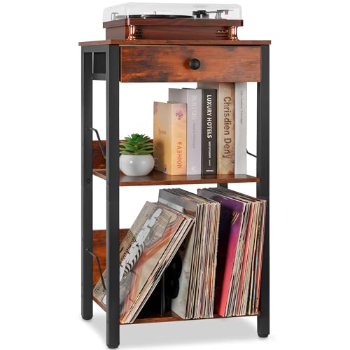OUUTMEE 3 Niveaux Support pour Tourne-disques Vinyles, Table pour Tourne-disques avec Tiroir &...