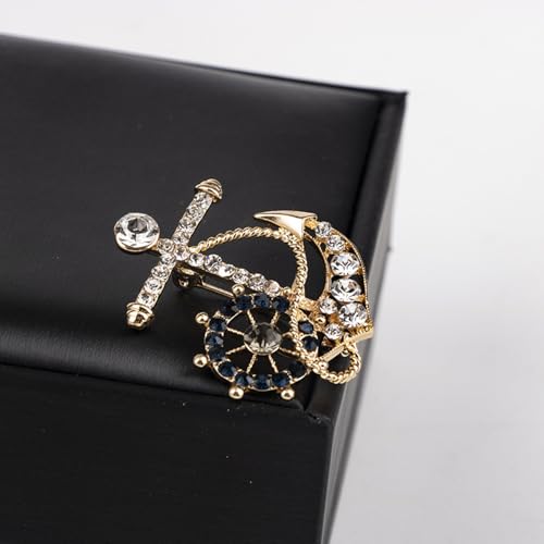 Image of Personality Pearl Crystal Anchor Fashion Brooch Pin Women's Clothing Accessories Jewelry Crystal Boat Anchor Brooch Rudder Brooch Pin