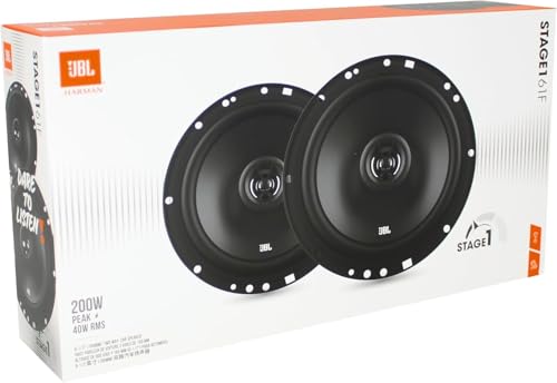 JBL Stage1 61F 2-Wege Auto Lautsprecher Set von Harman Kardon - 200 Watt KFZ Auto Boxen 40 Watt RMS - 2 stück Car HiFi JBL Box groß 16,5cm | 165mm | 6,5 Zoll, Schwarz