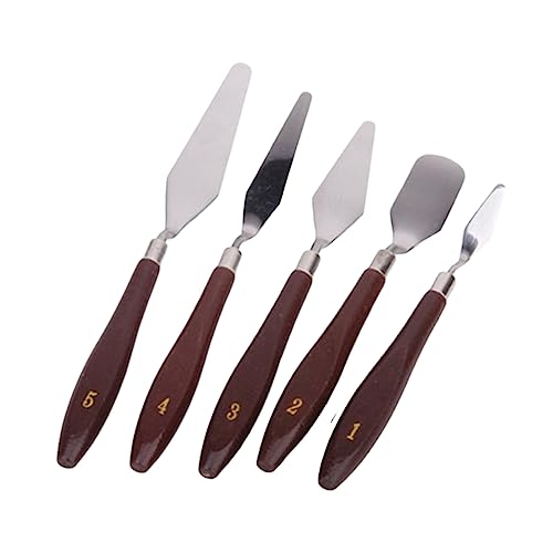 Operitacx 5pcs Oil Painting Knives Palette Spatula Set Stainless Steel Wooden Handle