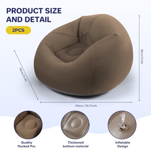Poufs gonflables marron par 2, assises légères et gain de place - 4