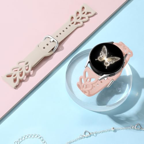 Wepro Silicone 20mm Watch Band for Galaxy Watch 7 6 5 4 Active 2 40mm Women | Slim Braided Strap for Samsung Galaxy Watch Band 6 4 Classic 43mm 47mm 42mm 46mm 5 Pro 45mm 3 41mm, Thin Cute Heart Lace Band - image 5