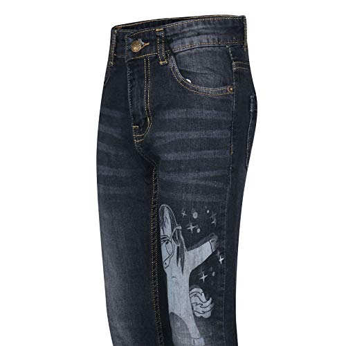 Girls Denim Unicorn Dab Stretchy Pants - Jeans JN29 Black. 13-143