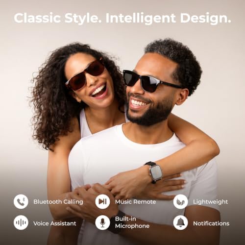 iTouch Aura Smart Glasses, Bluetooth Audio with Open Ear Speakers, Hands-Free Calling, Voice Assistant & Touch Controls, Blue Light & UV Protection, 6 Hr Playtime (Navy Retro-Square/Sunglasses) - 2