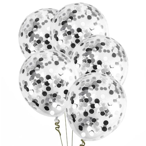 Image of VHUWE Black Silver Confetti Balloons 25 Pcs, 12 Inch Thickened Clear Latex Balloon with Confetti Inside for Birthday Party Baby Shower Graduation Anniversary Engagement Decorations Supplies
