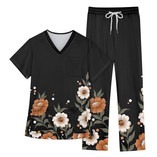 UOFOCO Cute Cartoon Scrubs for Women Set Cozy Fit Scrub...