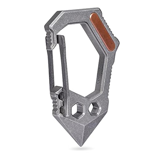 KeyUnity Titanium EDC Multifunctional Carabiner Key Ring EDC 7 in 1 Multi-Tool Allen Key Screwdriver Can Opener Screwdriver Silver (KU02)