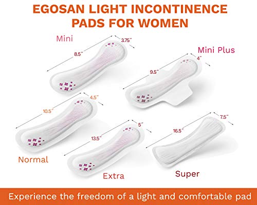 Egosan Extra Anti-Leak Control Feminine Pads for Women, Soft, Super Discreet, Hypoallergenic with Odor Control, Form-Fitting, Case/120 (12 Bags of 10, Length-Long)