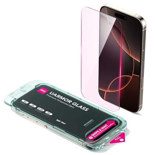 Upcommon UARMOR Red Light Screen Protector for iPhone 16 Pro [6.3 Inch] Anti Blue Light Double Strength 9H Tempered Glass with Easy Installation Kit Case Friendly Fit - 2Pack