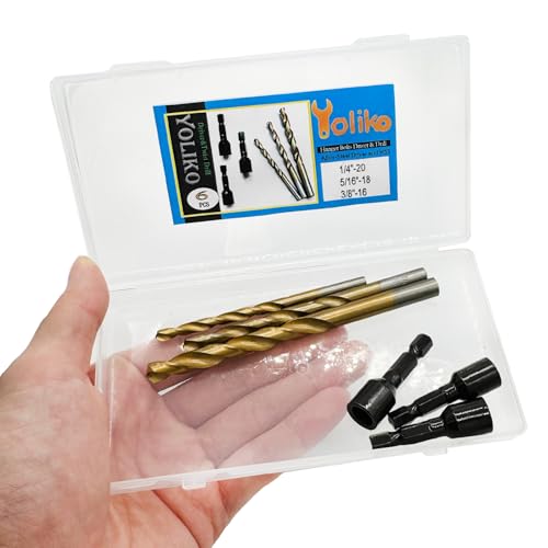 Image of 3 Set(6pcs) Hanger Bolt Driver and Drill,3Sizes Alloy-Steel Driver HSS Twist Drill for 1 /4 inch-20 5 /16 inch-18 3 /8 inch-16 Double Headed Wood Screws Fully All Threaded Rod,Threaded Insert Hexagon Head Bits