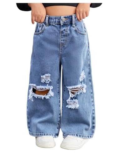 GORGLITTER Girls Ripped Jeans Vintage High Waisted Wide Leg Distressed Denim Pants