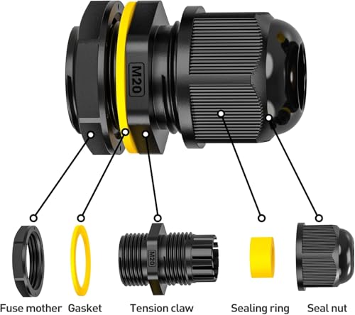 M20 x1.5 Kabelverschraubung, PG13.5 Schwarz IP68 wasserdichte Kabelverschraubungen mit Gegenmutter Kunststoff, Kabelsteckverbinder Verstellbare für 4mm-12mm, Kabelverschraubungen Gelenke