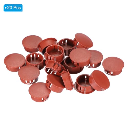 Image of PATIKIL 20Pcs 1 inch Hole Plugs, 1 inch /25mm Plastic Hole Plugs, 20Pcs Flush Type Round Hole Plugs Cover Snap in Locking Hole Tube for Table Kitchen Cabinet Furniture, Red Brown