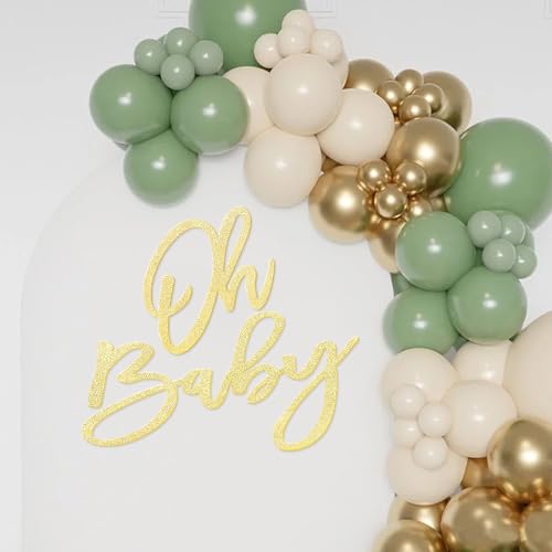 Image of Oh Baby Sign for Shower Backdrop - Glitter Felt Party Banner for Boy Girl Shower Decorations, Gender Reveal, 1st Birthday Photography Background - Gold
