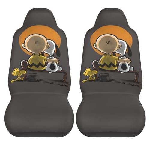 カーシートカバーかわいい スヌーピー アニメ 前席用 2枚セット カー用品 防汚 軽 気性 洗える 普通車 適用 フロント 取付簡単 軽自動車 シートカバー 背面フルカバー ブラック 運転席 助手席 車用 シート カバ